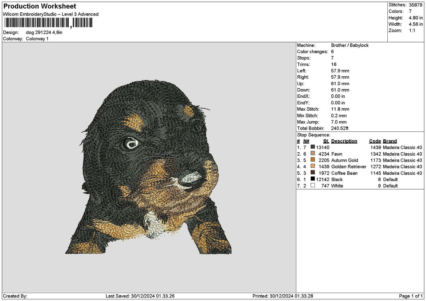 Dog 2912 Embroidery File 6 sizes