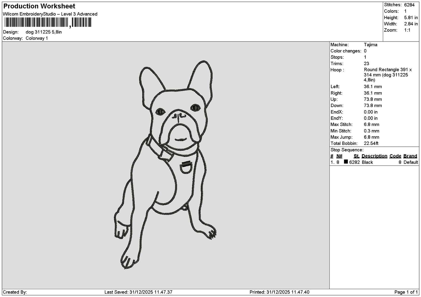 Dog 3112 Embroidery File 6 sizes