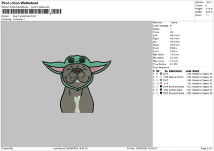 Dog Yoda Embroidery File 6 sizes