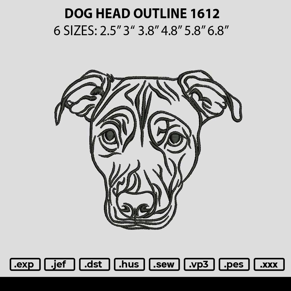 Dog Head Outline 1612 Embroidery File 6 sizes