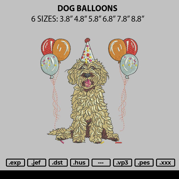 Dog Balloons Embroidery File 6 sizes