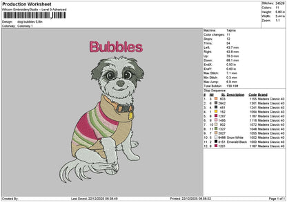 Dog Bubbles Embroidery File 6 sizes