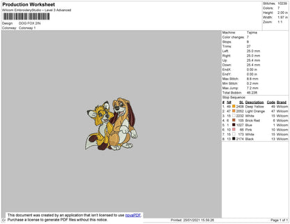 Fox And Dog Embroidery File 5 size