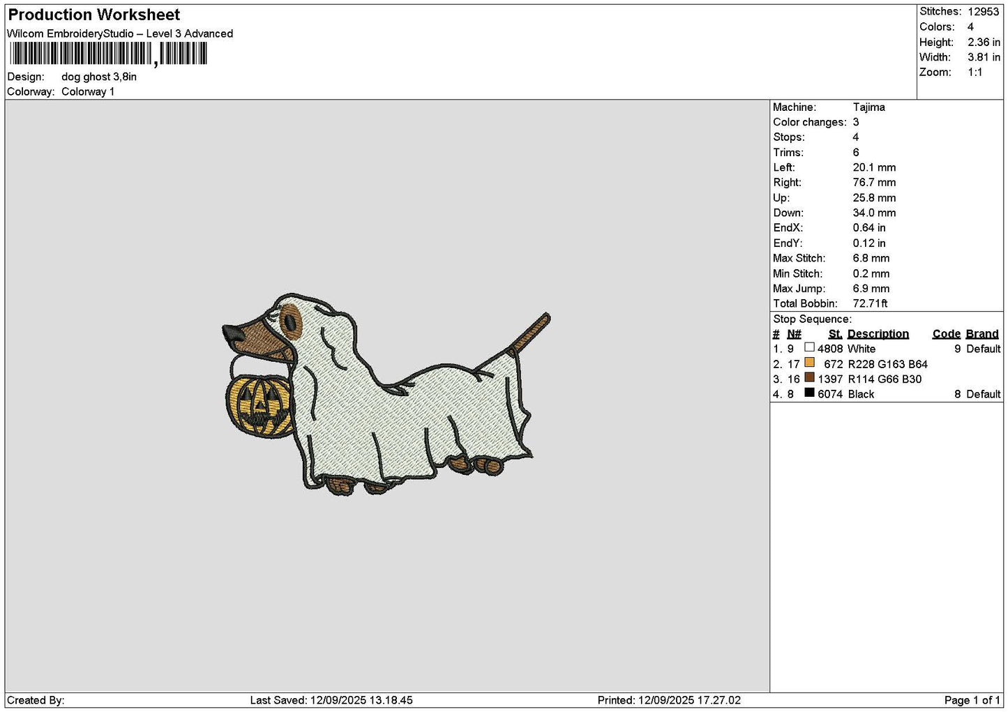 Dog1209 Ghost Embroidery File 6 sizes