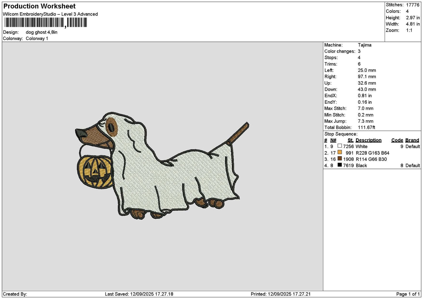 Dog1209 Ghost Embroidery File 6 sizes