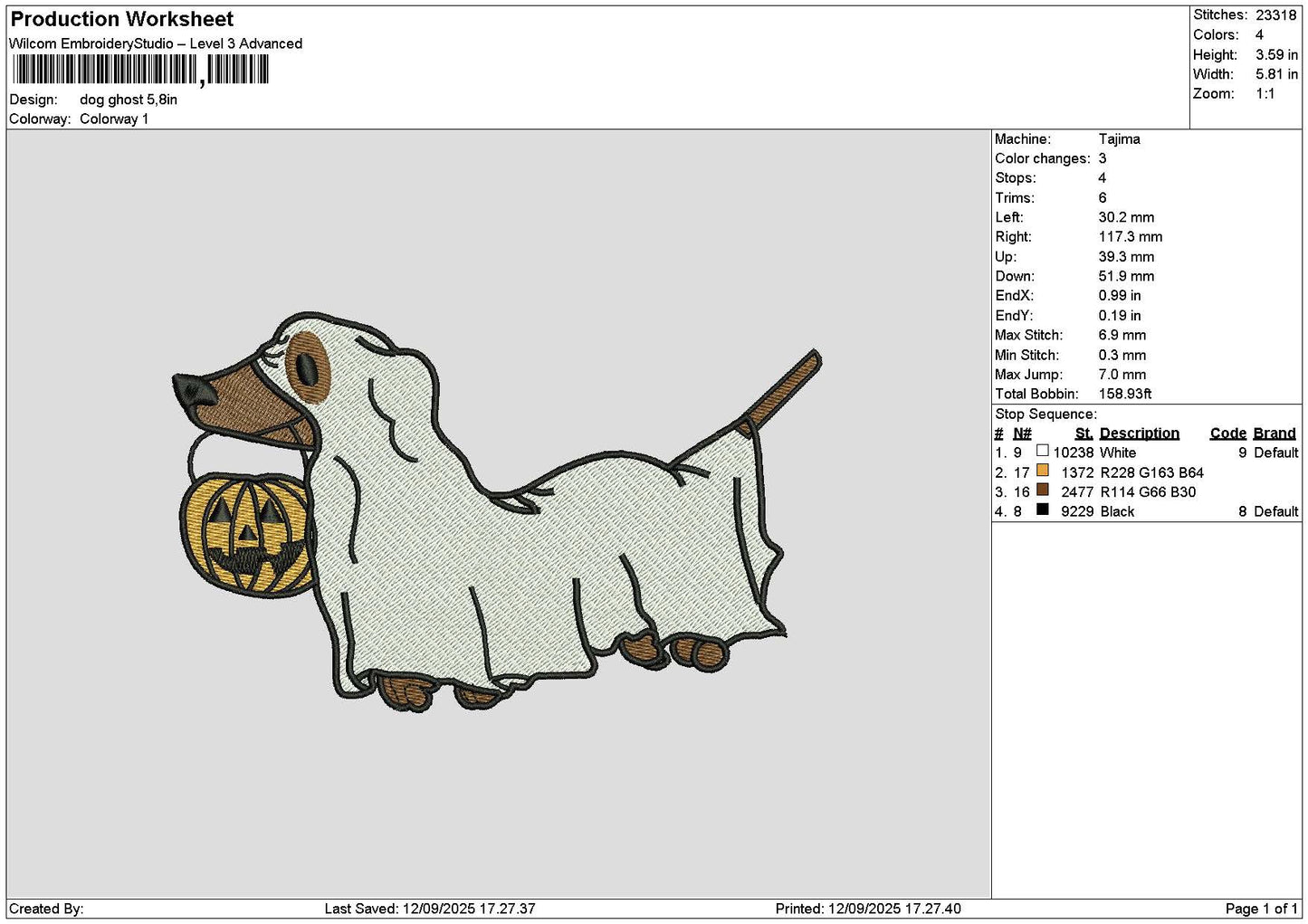 Dog1209 Ghost Embroidery File 6 sizes