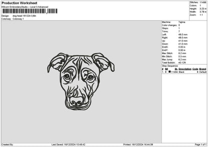 Dog Head Outline 1612 Embroidery File 6 sizes