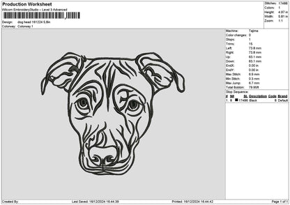 Dog Head Outline 1612 Embroidery File 6 sizes