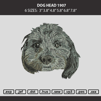 Dog Head 1907 Embroidery Machine Design File 6 sizes