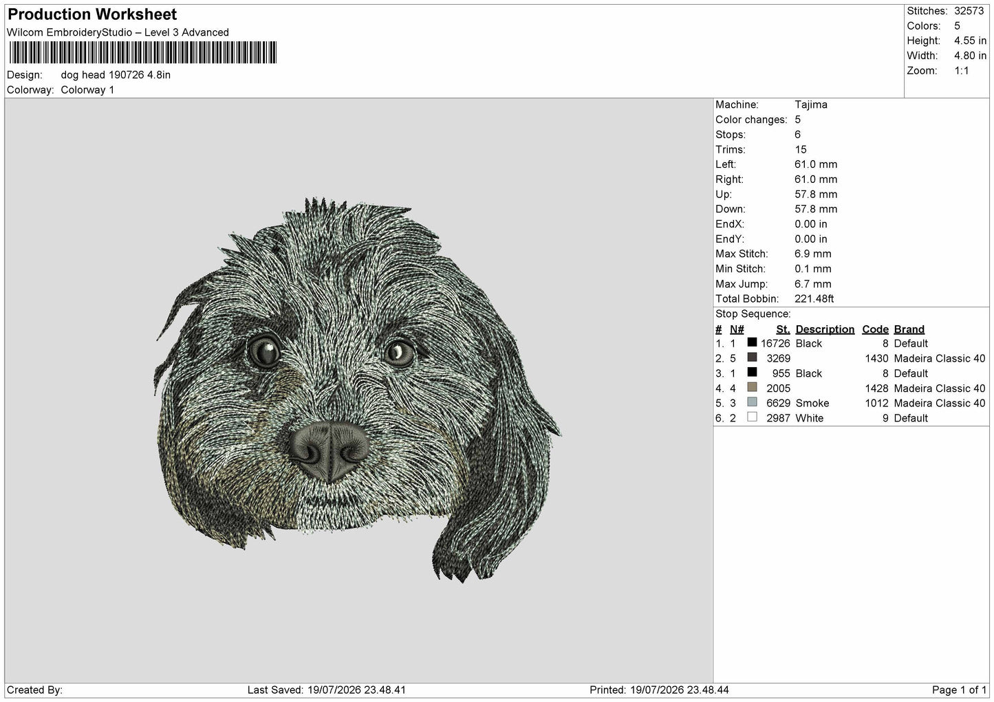 Dog Head 1907 Embroidery Machine Design File 6 sizes