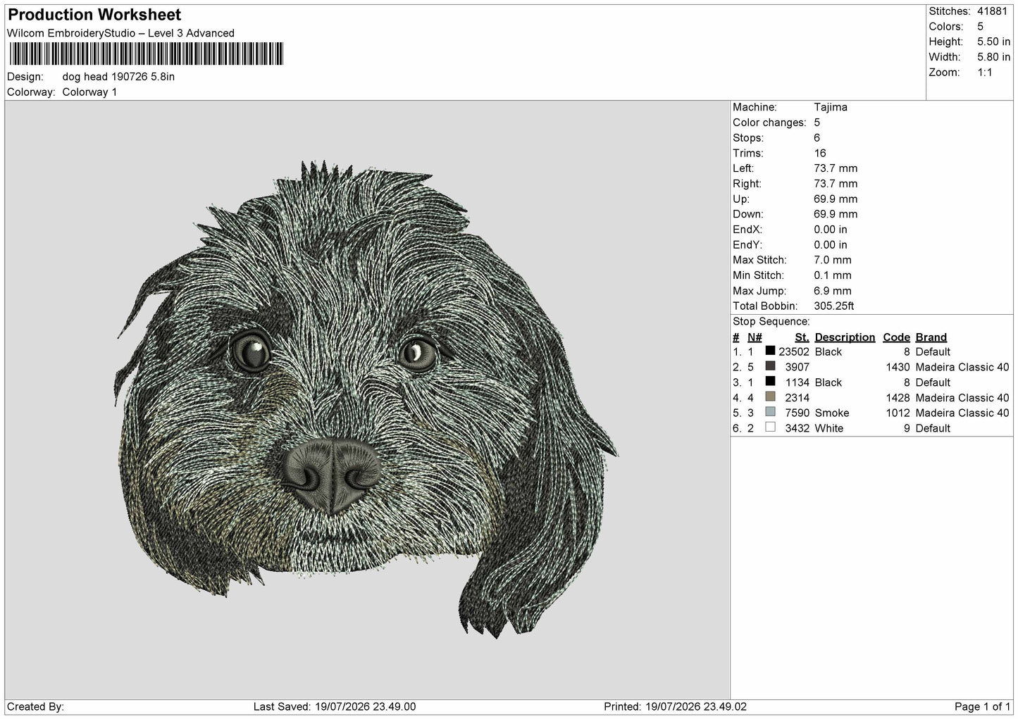 Dog Head 1907 Embroidery Machine Design File 6 sizes