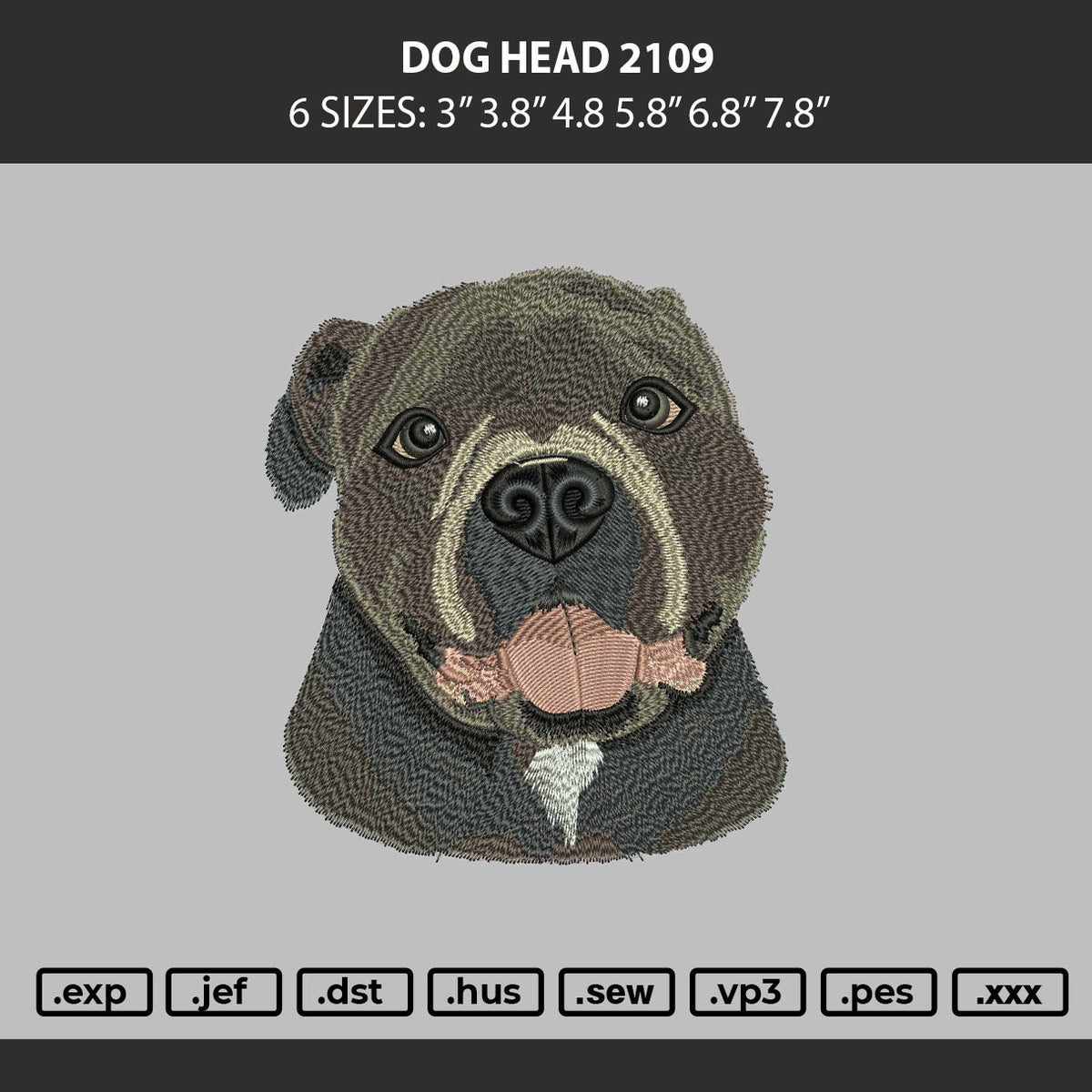 Dog Head 2109 Embroidery Machine Design File 6 sizes