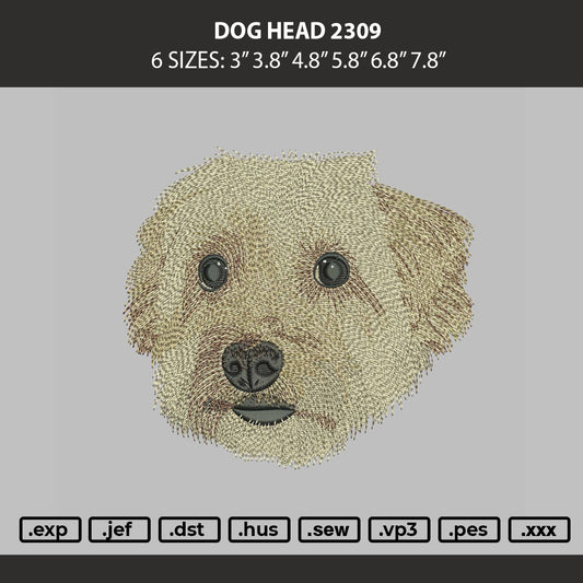 Dog Head 2309 Embroidery Machine Design File 6 sizes