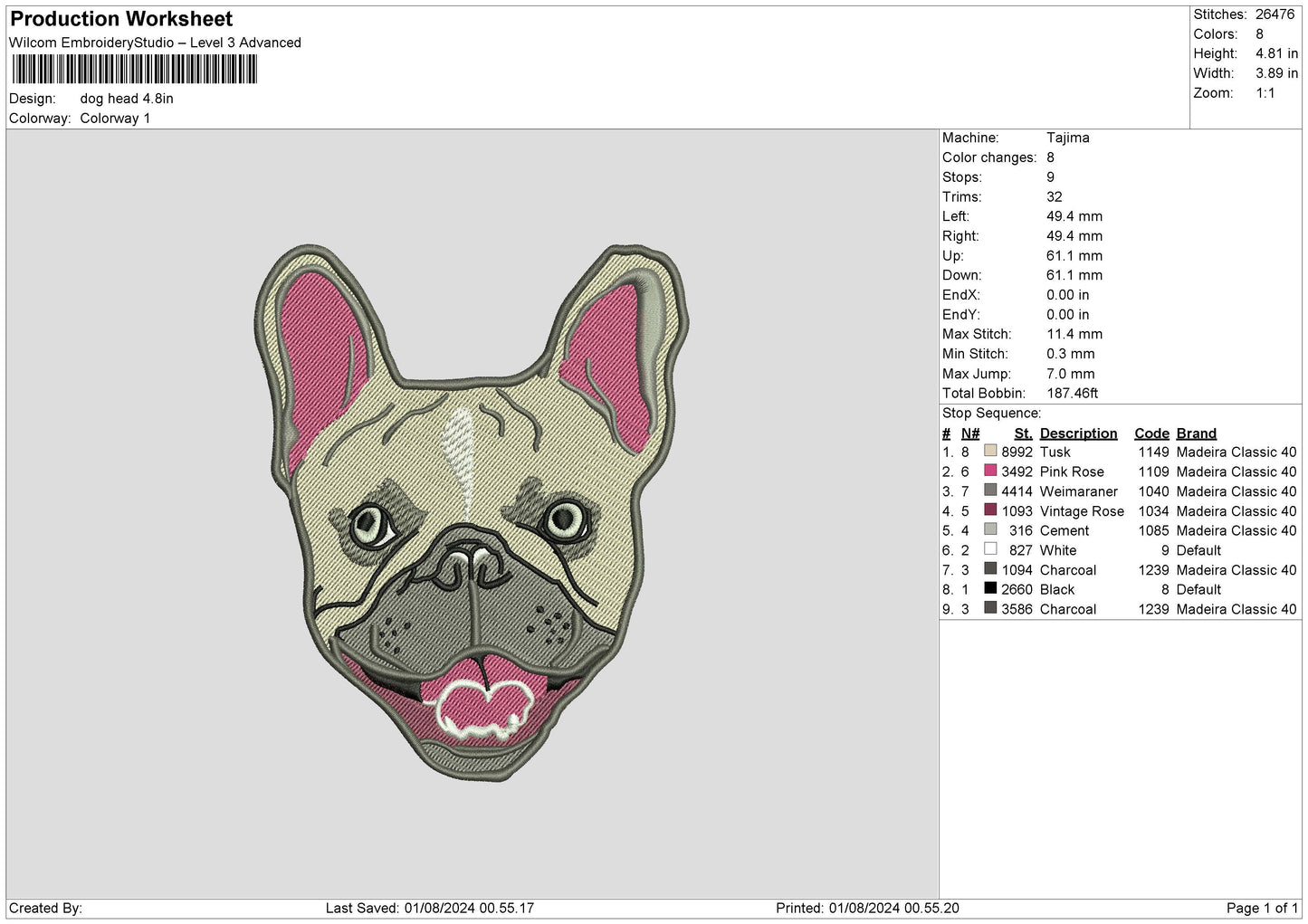 Dog Head Patch Embroidery File 6 sizes