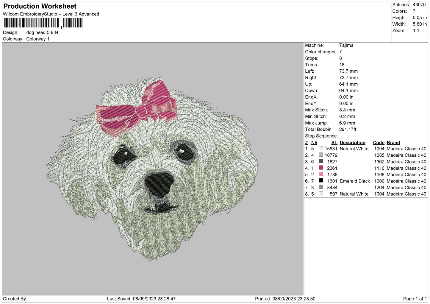 Dog Head Embroidery File 6 sizes