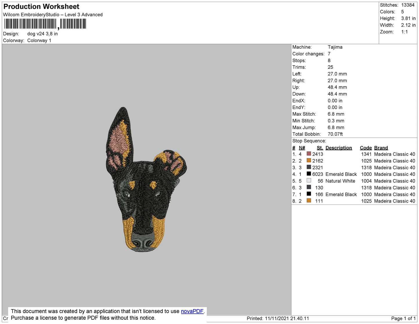 Dog Head V24 Embroidery File 4 size