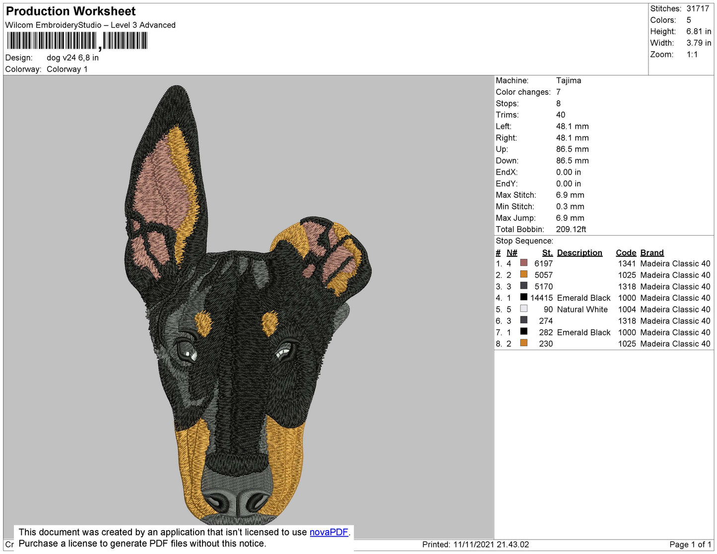 Dog Head V24 Embroidery File 4 size