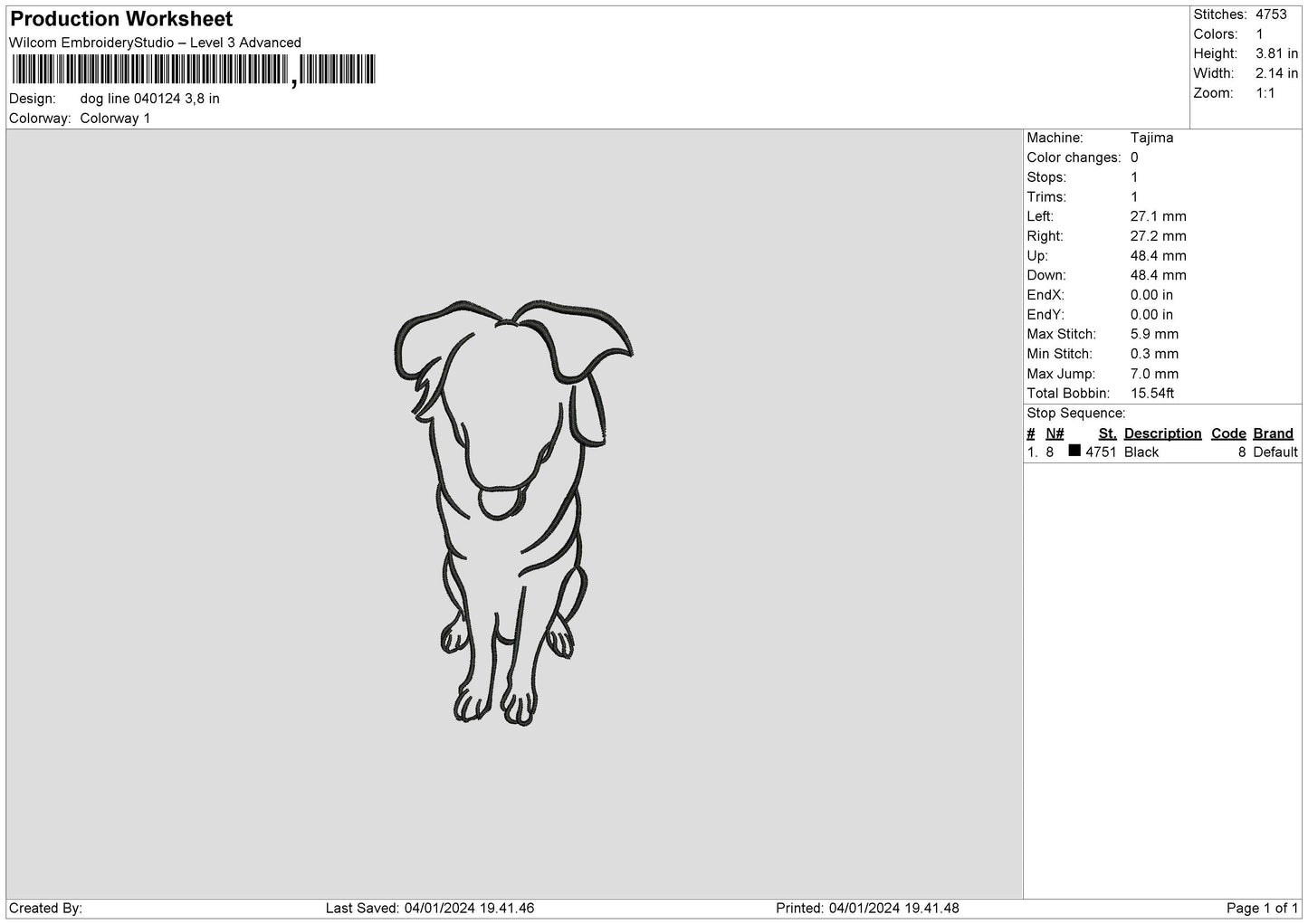 Dog Line 0401 Embroidery File 6 sizes