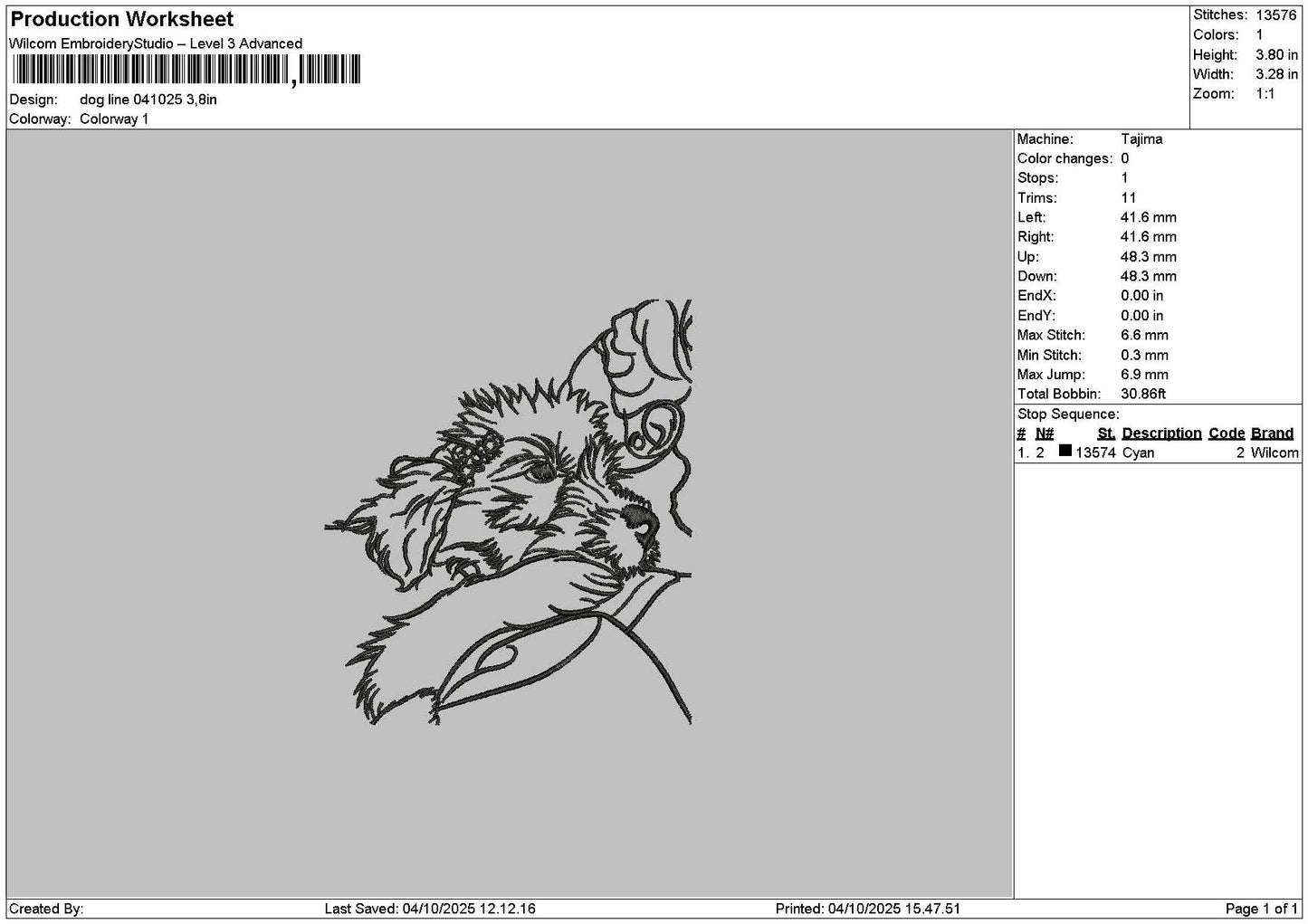 Dog line 0410 Embroidery File 6 sizes