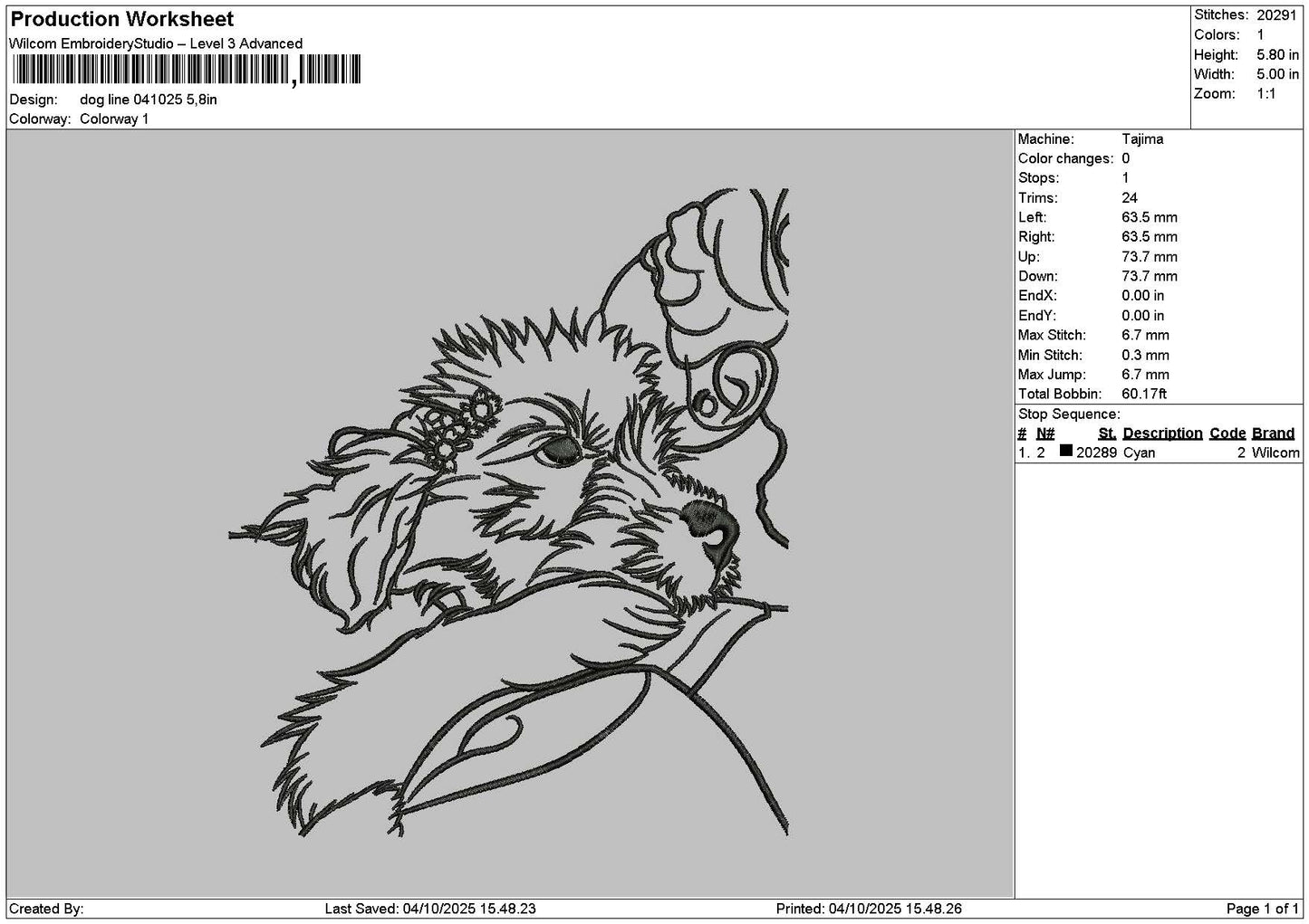 Dog line 0410 Embroidery File 6 sizes