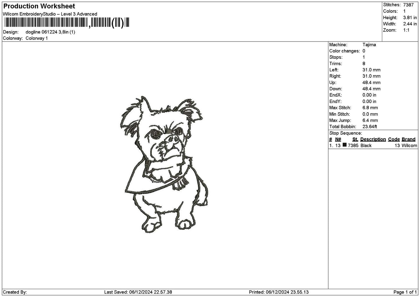 Dogline 0612b Embroidery File 6 sizes