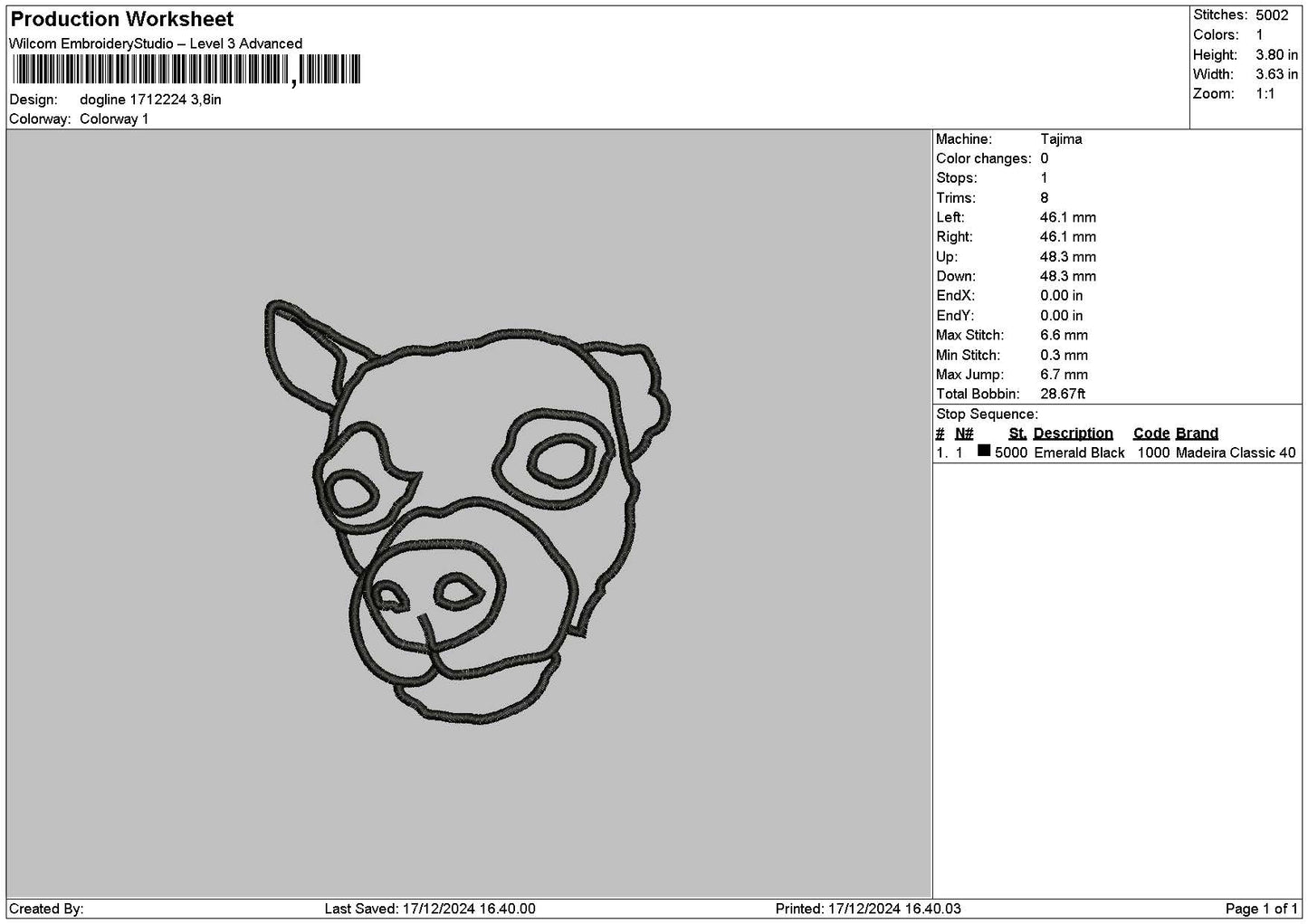 Dogline 1712 Embroidery File 6 sizes