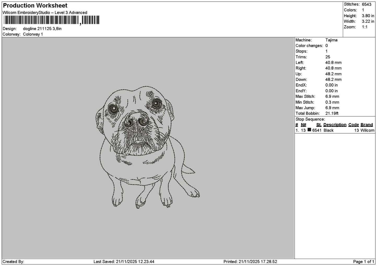 Dogline 2111 Embroidery File 6 sizes