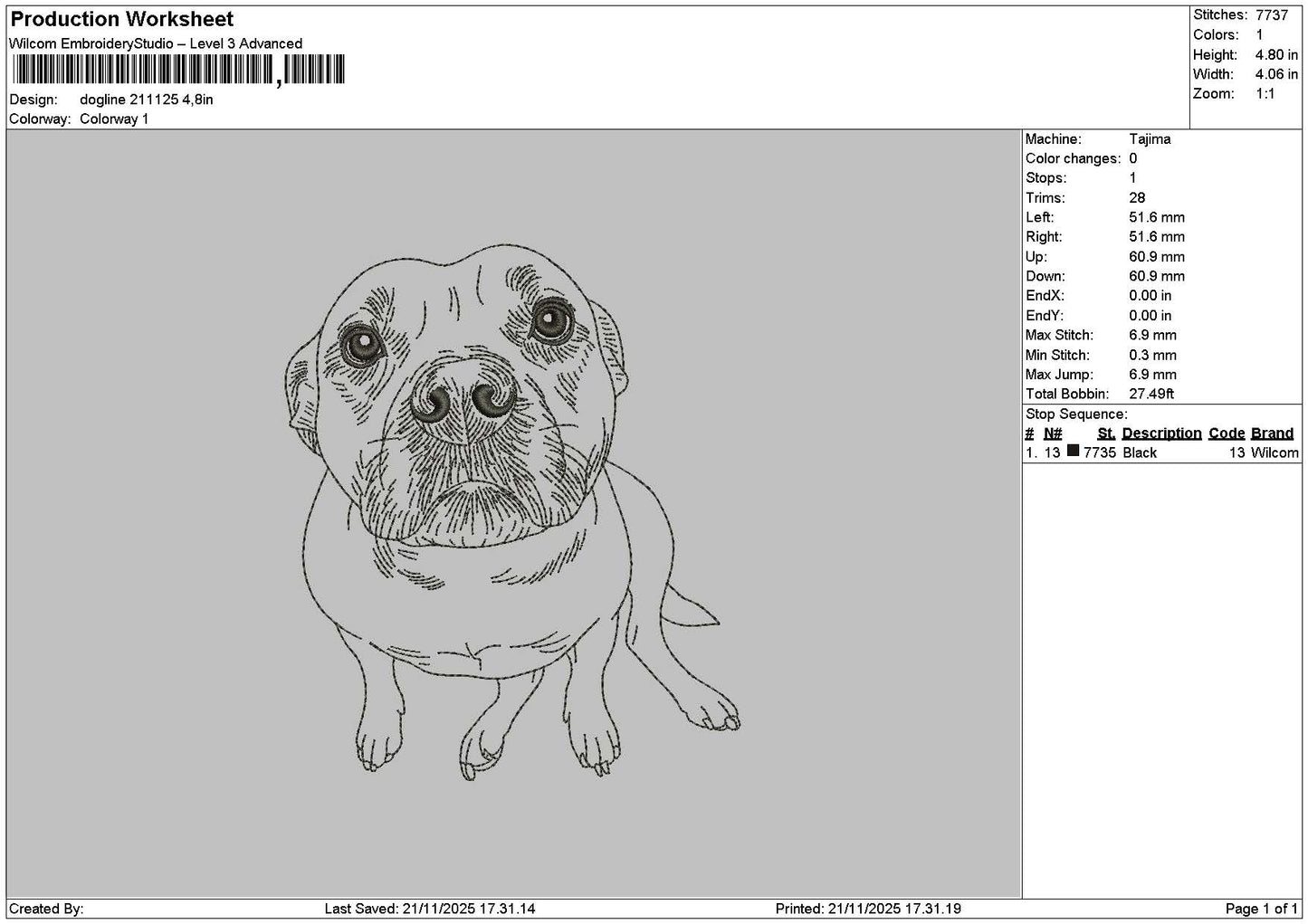 Dogline 2111 Embroidery File 6 sizes