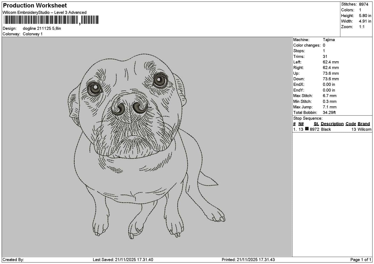 Dogline 2111 Embroidery File 6 sizes