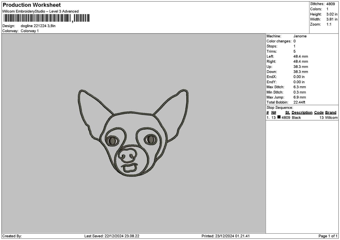 Dogline 2212a Embroidery File 6 sizes