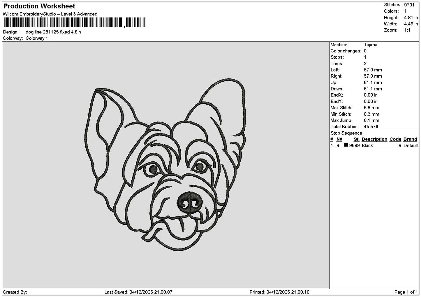 Dog Line 2811 Embroidery File 6 sizes