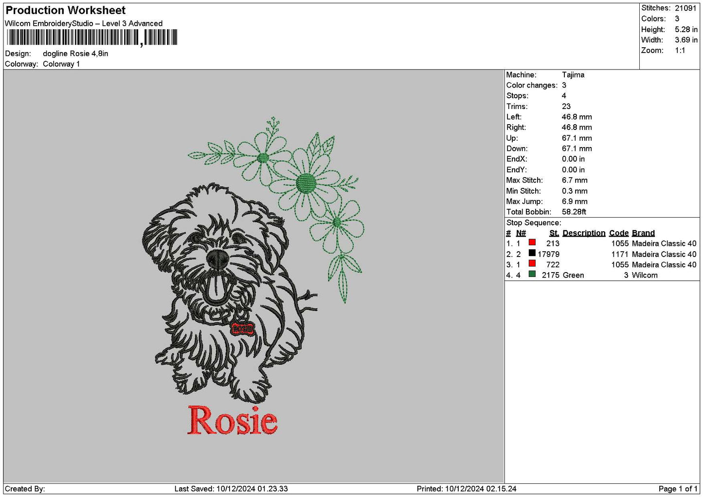 Dogline Rosie Embroidery File 6 sizes