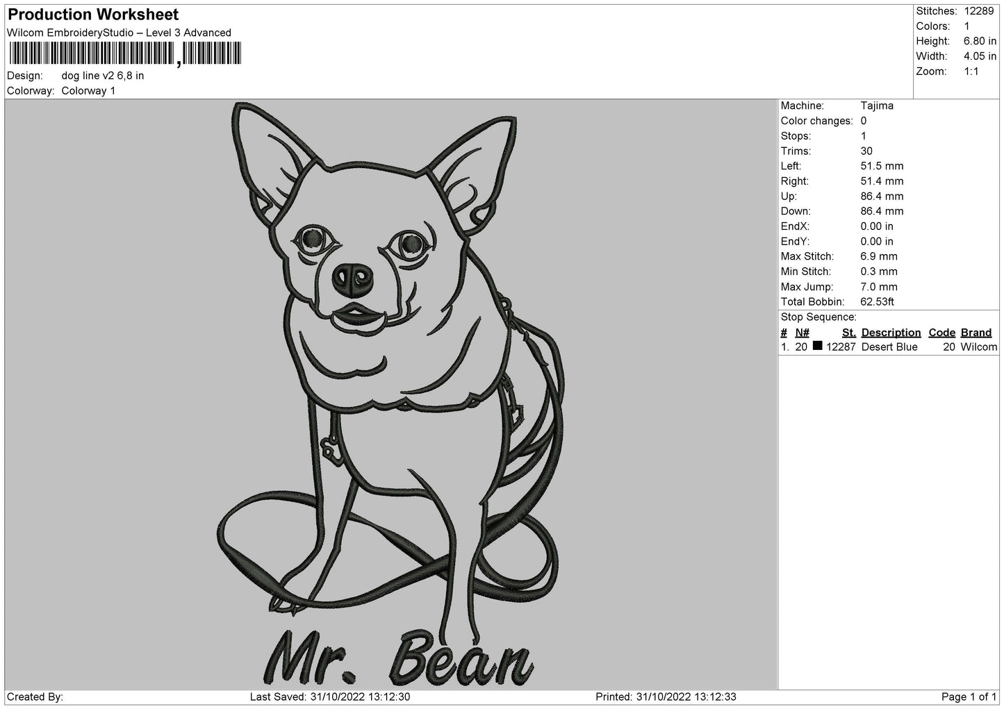 Dog Line V2 Embroidery File 6 sizes