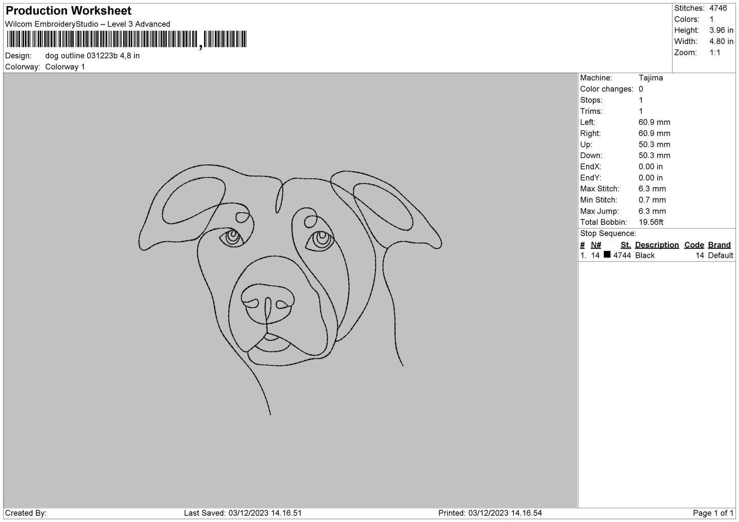 Dog Outline 0312b Embroidery File 6 sizes