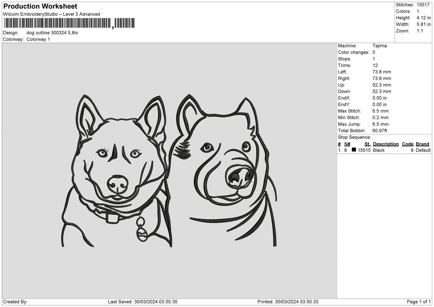 Dog Outline 3024 Embroidery File 6 sizes