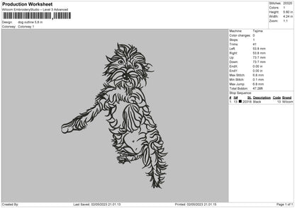 Dog Outline Embroidery File 6 sizes