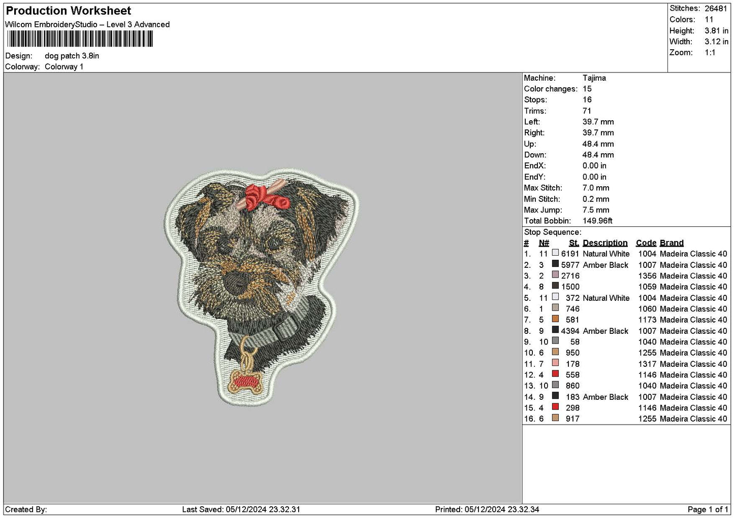 Dog Patch 0512 Embroidery File 6 sizes
