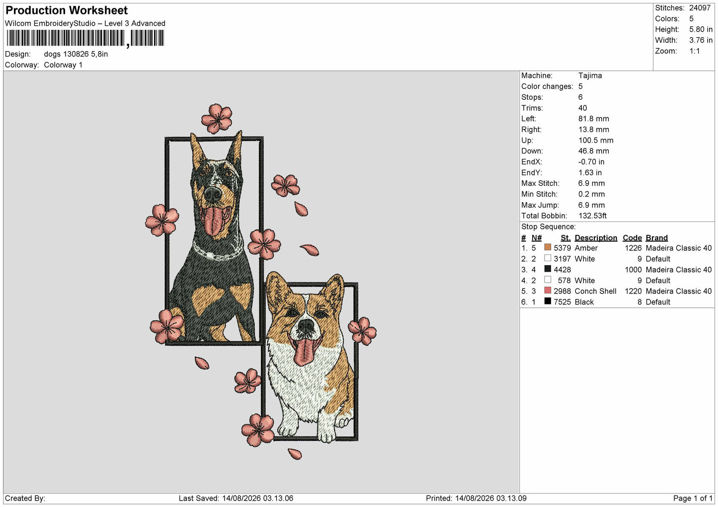 Dogs 1308 Embroidery Machine Design File 6 sizes