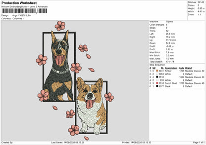 Dogs 1308 Embroidery Machine Design File 6 sizes