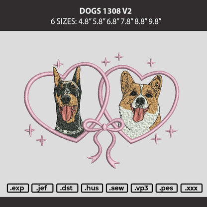 Dogs 1308 V2 Embroidery Machine Design File 6 sizes