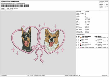 Dogs 1308 V2 Embroidery Machine Design File 6 sizes