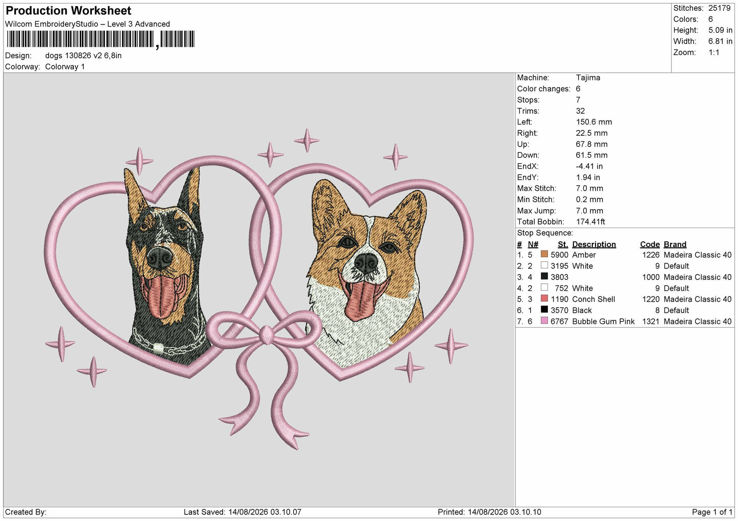 Dogs 1308 V2 Embroidery Machine Design File 6 sizes