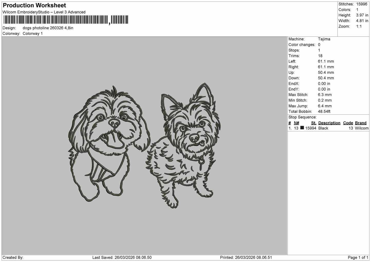 Dog Photoline 260326 Embroidery File 6 size