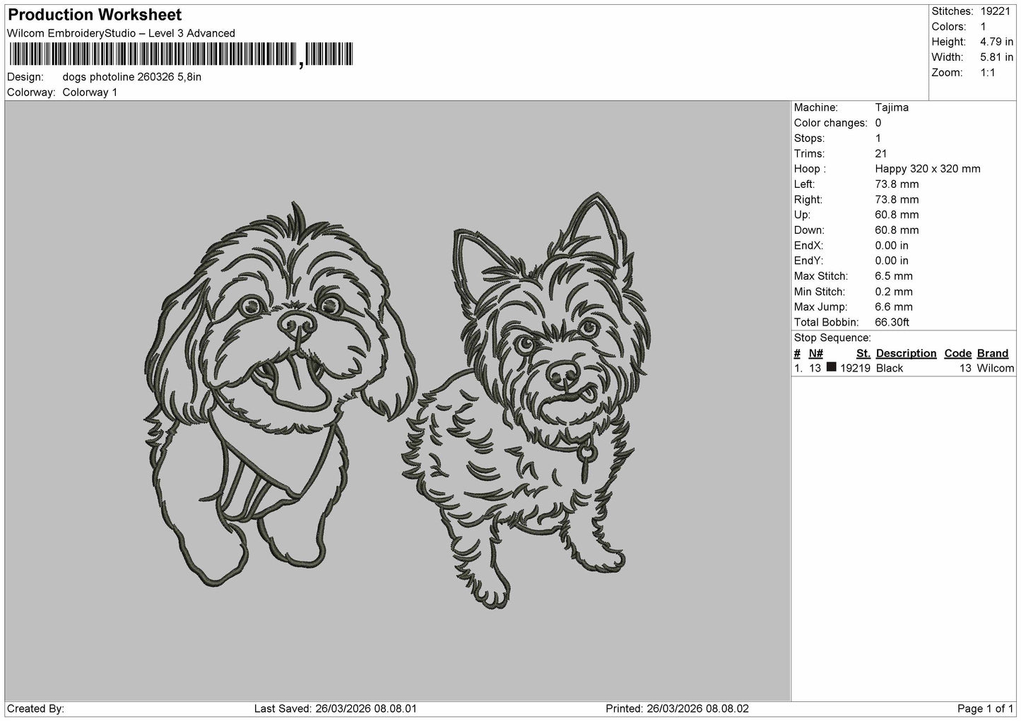Dog Photoline 260326 Embroidery File 6 size