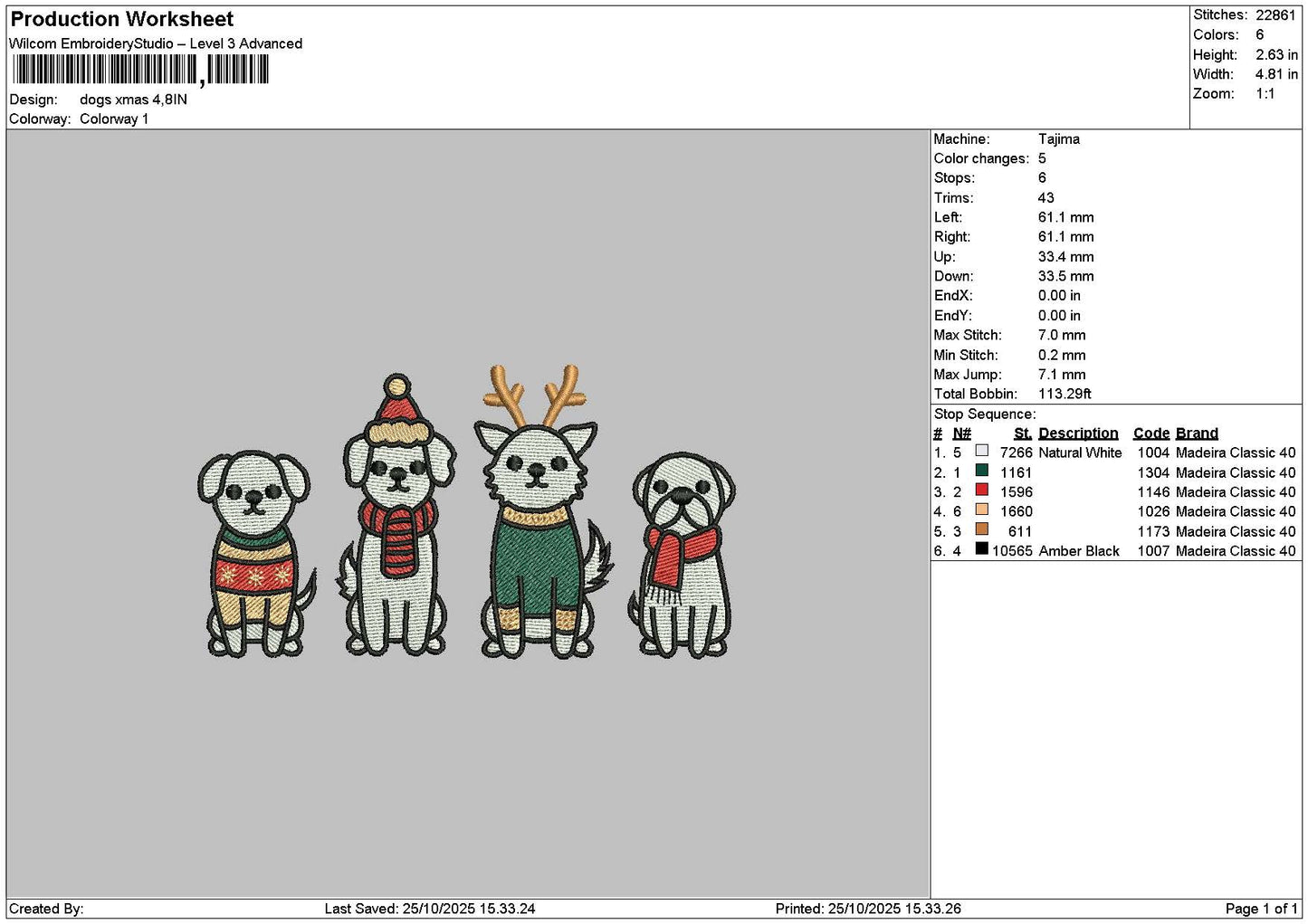 Dogs Xmas 001 Embroidery File 6 sizes