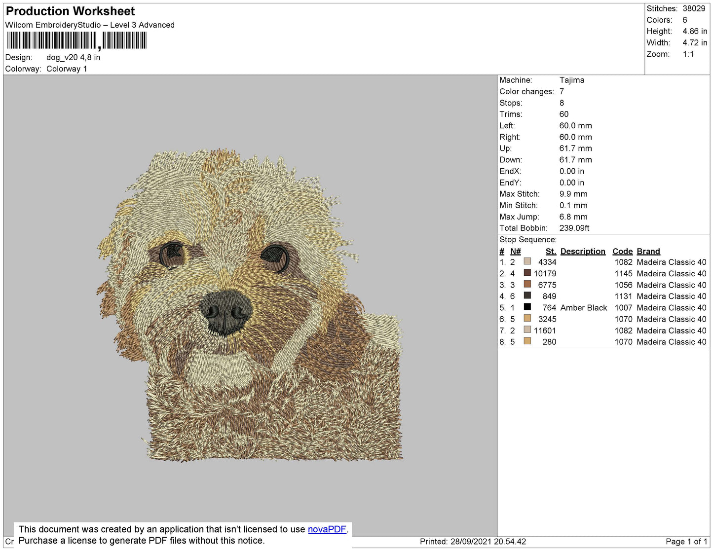 Dog V20 Embroidery File 4 size