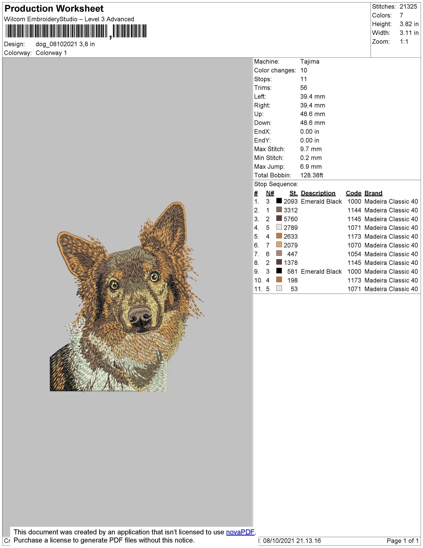 Dog V22 Embroidery File 4 size