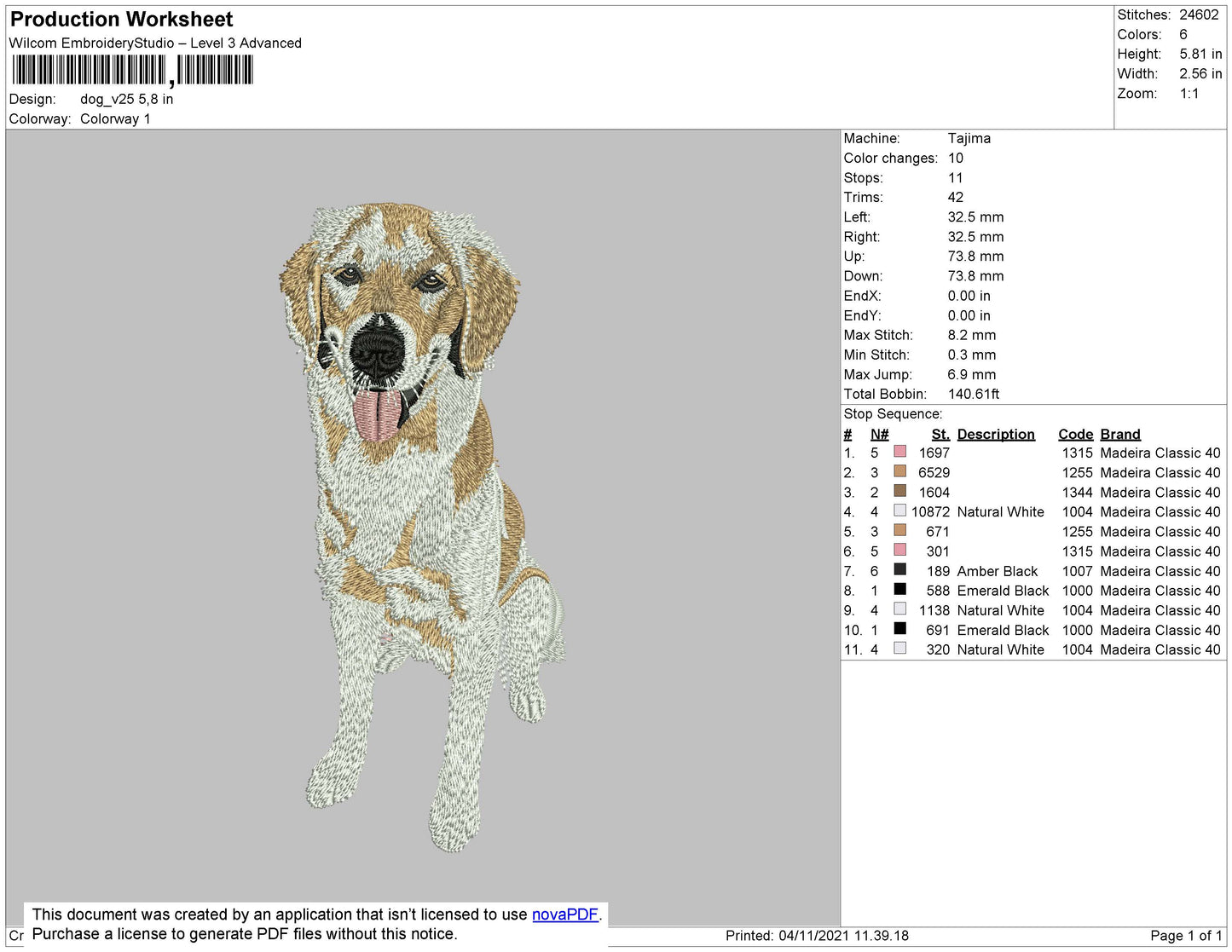 Dog V25 Embroidery File 4 size