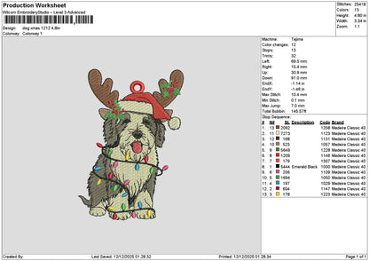 Dog Xmas 1212 Embroidery File 6 sizes