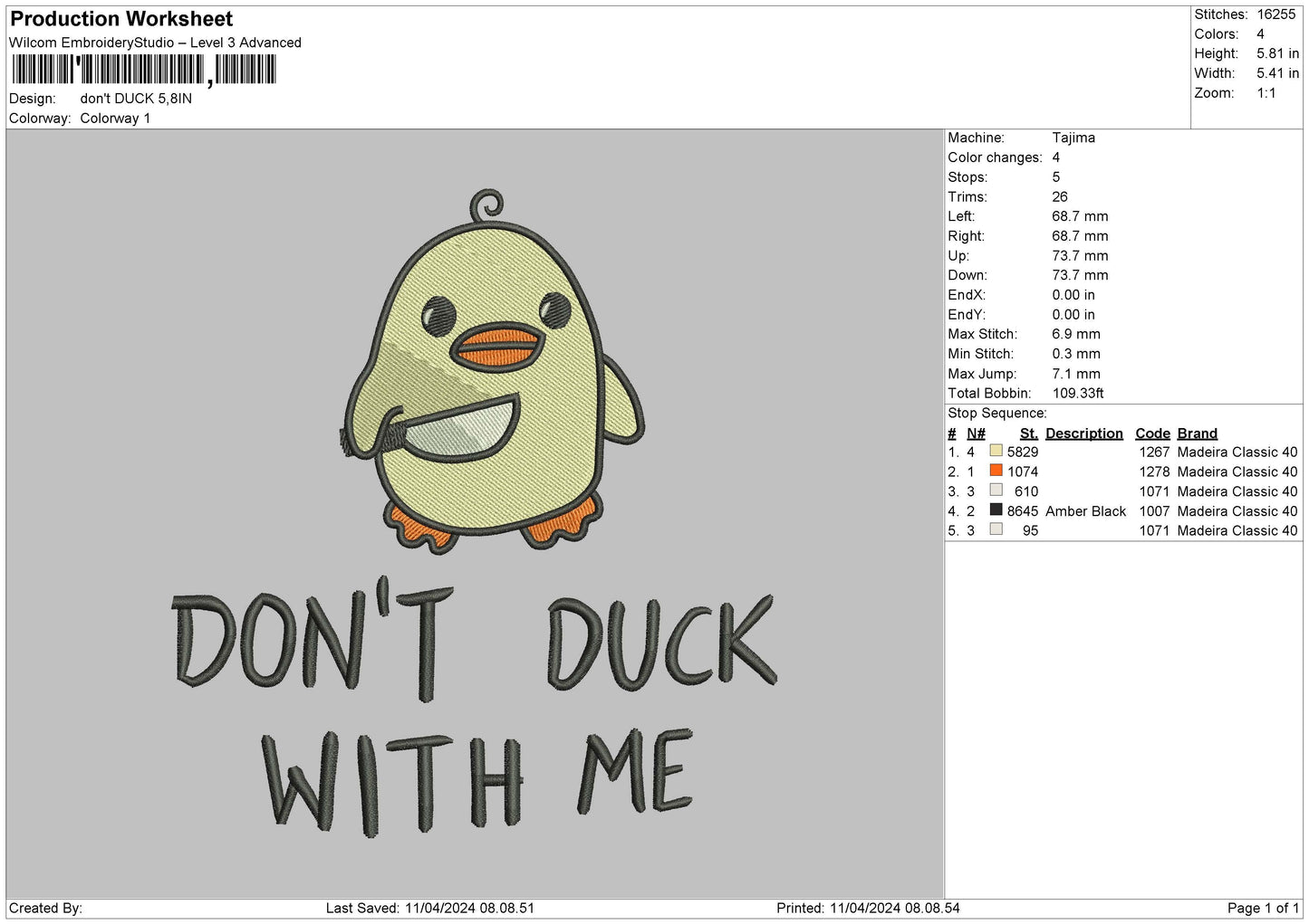 Ducktext03 Embroidery File 6 sizes